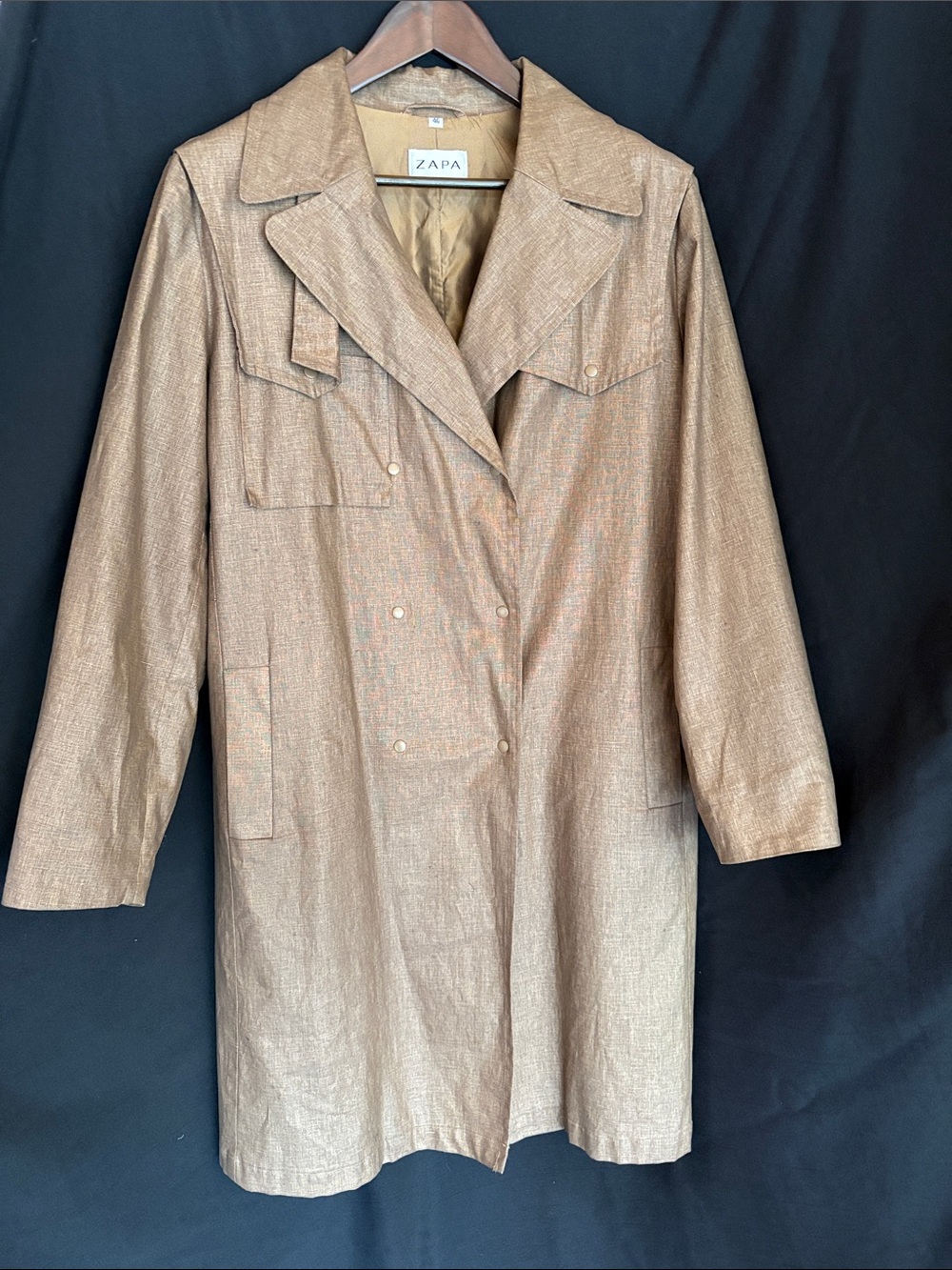 Zapa Metallic Bronze Long Trench Coat